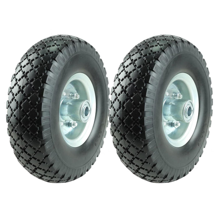KASTFORCE KF4003 Twin Pack 10-Inch Solid Rubber Tire Wheels Replacement 3.00-4 Tires and Wheels Flat Free with 5/8" Bearings 2.15" Offset Hub Perfect for Hand Truck Wheelbarrow Garden Cart