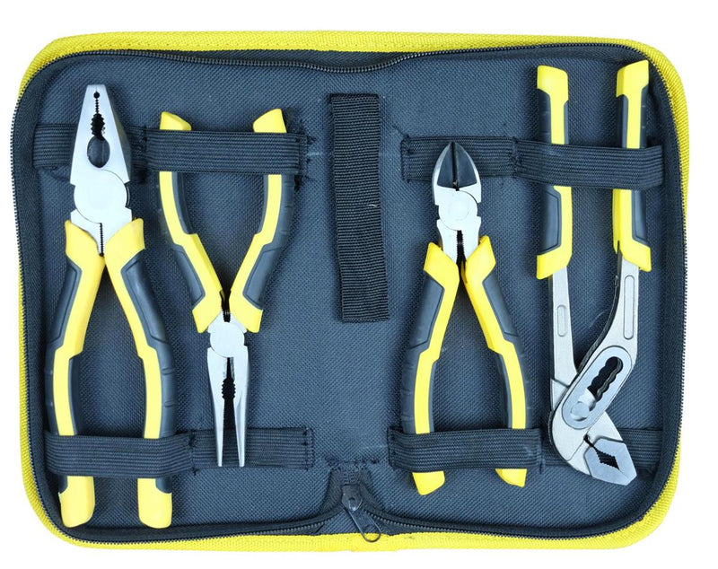 KASTFORCE KF4024 Pliers Kit Includes 8-inch Linemans Pliers, 6-inch Diagonal Cutting Pliers, 6-inch Long Nose Pliers, 8-inch Groove Joint Pliers, Hardware Bag