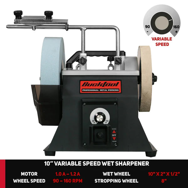 KF6106-SCM8103 BUCKTOOL 10-Inch Variable Speed Sharpening System 1.2-Amp Two-Direction Water Cooled Wet Stone Grinder 90-160RPM, SCM8103