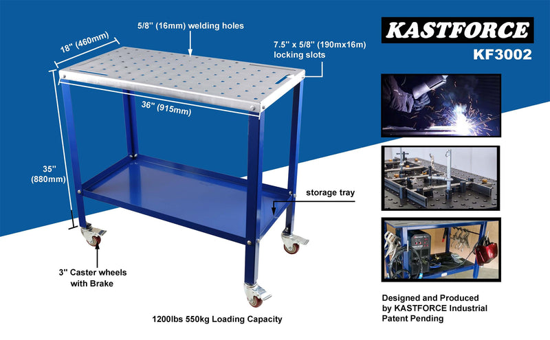 KASTFORCE KF3017 Portable Welding Table Welding Cart Universal Work Table with 5/8" /16mm Holes on Top
