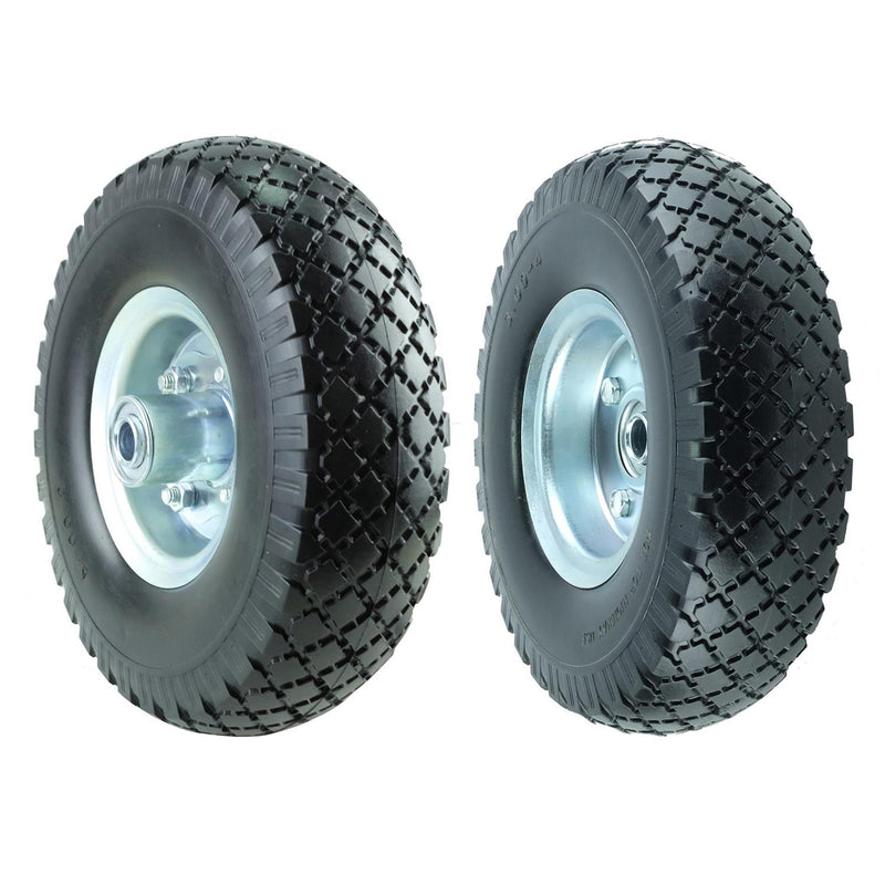 KASTFORCE KF4003 Twin Pack 10-Inch Solid Rubber Tire Wheels Replacement 3.00-4 Tires and Wheels Flat Free with 5/8" Bearings 2.15" Offset Hub Perfect for Hand Truck Wheelbarrow Garden Cart