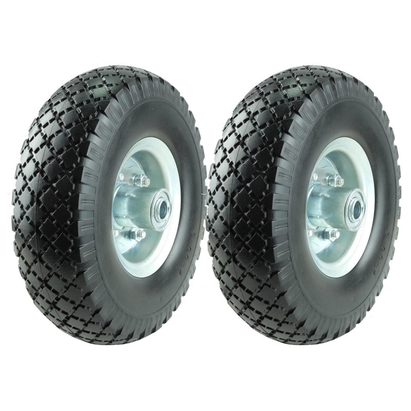 KASTFORCE KF4003 Twin Pack 10-Inch Solid Rubber Tire Wheels Replacement 3.00-4 Tires and Wheels Flat Free with 5/8" Bearings 2" Offset Hub Perfect for Hand Truck Wheelbarrow Garden Cart Non-Flat Wheel