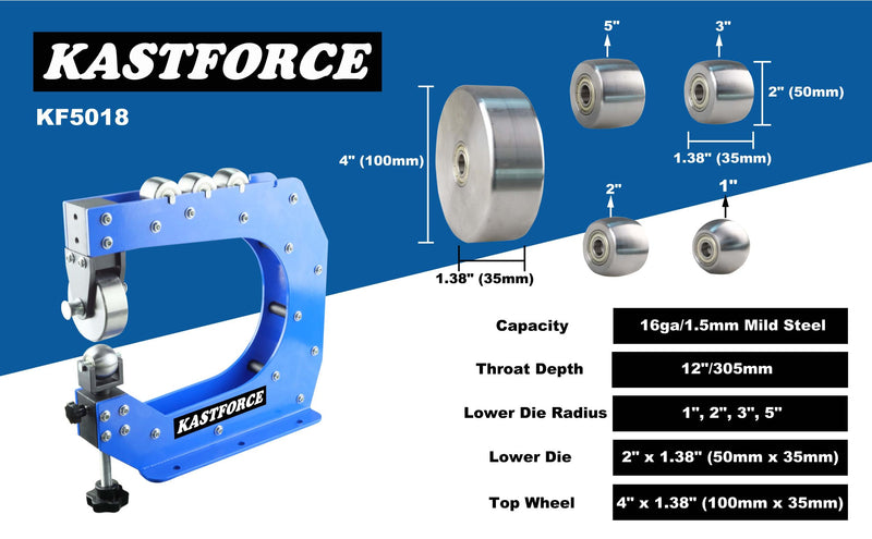 KASTFORCE KF5018 Professional Benchtop English Wheel 12" 305mm Throat Dept Form up to 16 Ga 1.5mm Mild Steel