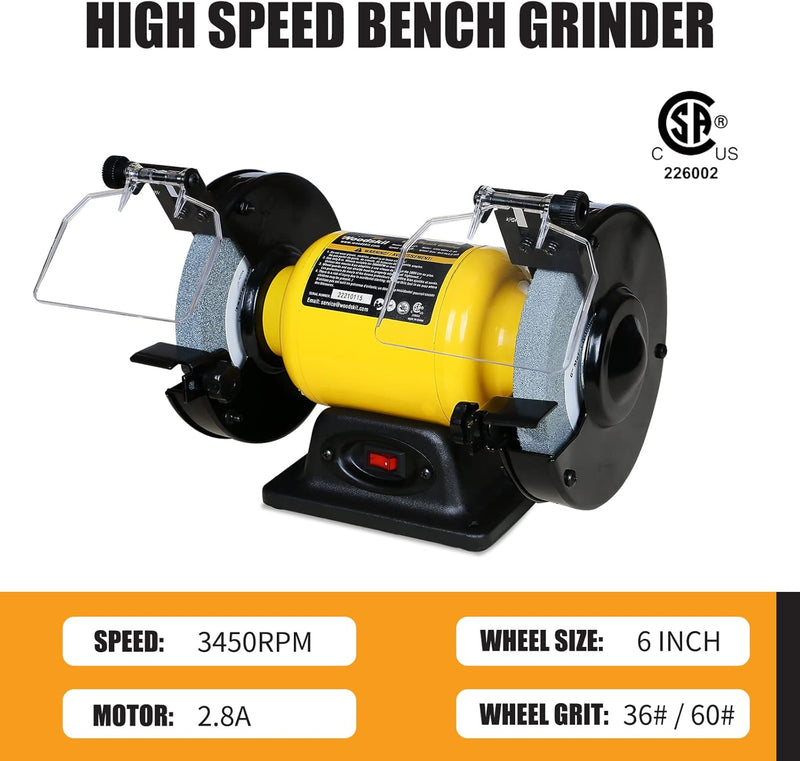 2.8Amp 1/2HP 6-Inch High-Speed Bench Grinder, CSA Listed, Table Grinder for sharpening