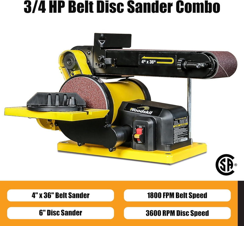 4.3A Belt Sander, 4 x 36 in. Belt & 6 in. Disc Sander, Double Dust Exhaust Port, Steel Base, 2Pcs Sandpapers Included