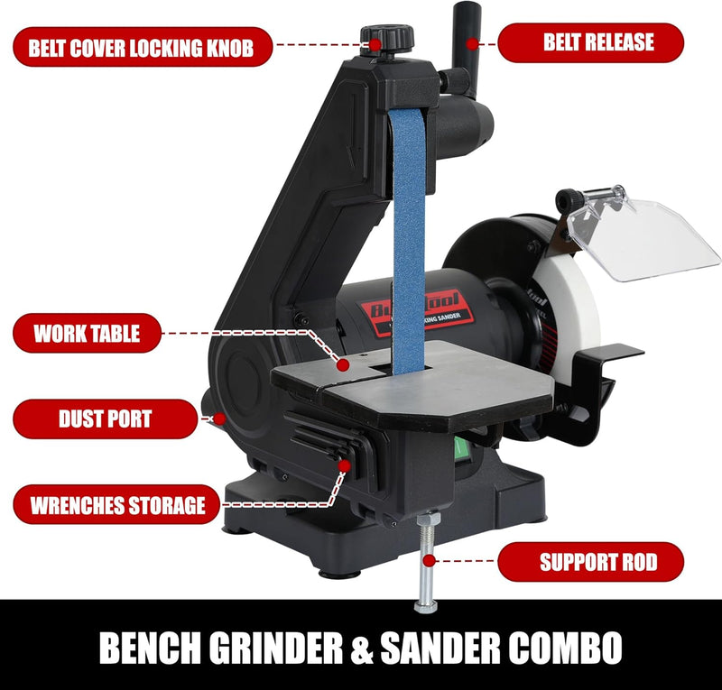 KF6101-BG1600UK Bucktool 250W Bench Belt Grinder Combo, 25.4x762MM Belt & 150mm Grinder, Bench Belt Disc Sander Combo for Knife Making, Sharpening, Woodworking, Metalworking