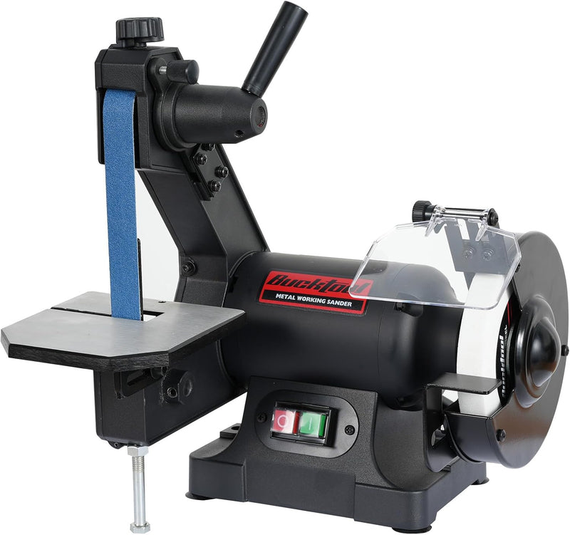 KF6101-BG1600UK Bucktool 250W Bench Belt Grinder Combo, 25.4x762MM Belt & 150mm Grinder, Bench Belt Disc Sander Combo for Knife Making, Sharpening, Woodworking, Metalworking