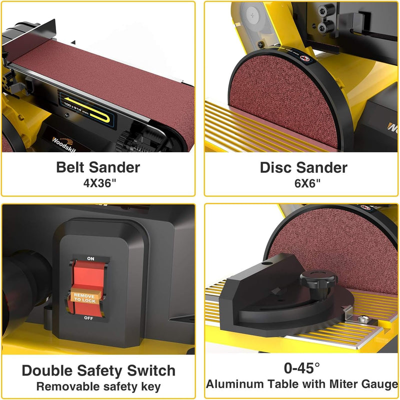 KF6102-BD4602 4.3A Belt Sander, 4 x 36 in. Belt & 6 in. Disc Sander, Double Dust Exhaust Port, Steel Base, 2Pcs Sandpapers Included
