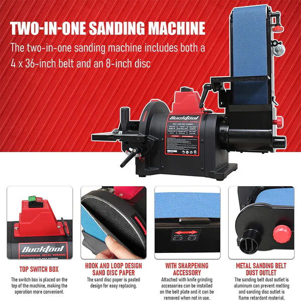 KF6104-BD4802 BUCKTOOL Bench Belt Sander for Metal 4x36 in. & 8 in. Disc Sander BD4802