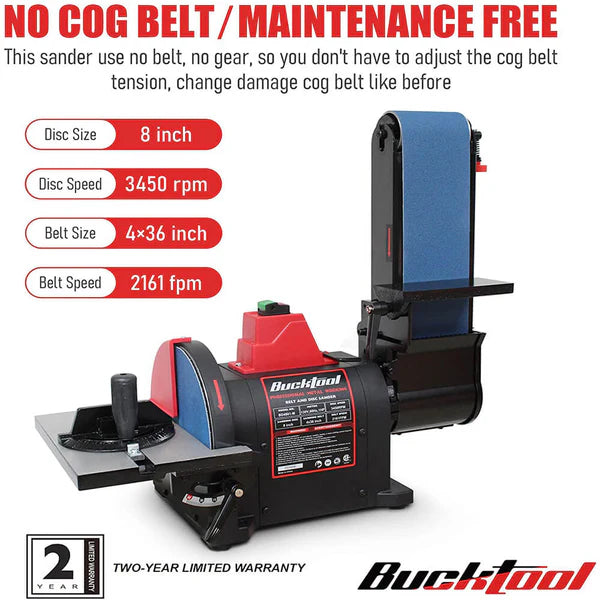 BUCKTOOL Bench Belt Sander for Metal 4x36 in. & 8 in. Disc Sander BD4802