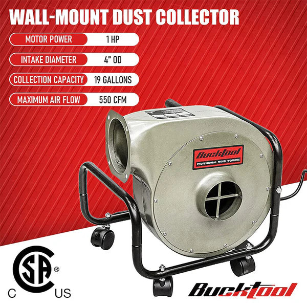 KF6107-DC550 BUCKTOOL 1HP 6.5AMP Wall-Mount Dust Collector