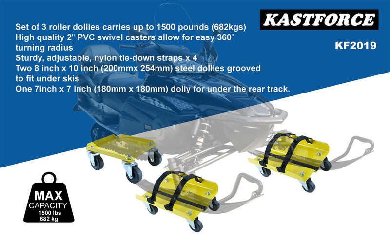 KASTFORCE KF2019 Snowmobile Dolly Set Max Supporting up to 1500Lbs with Heavy Duty Straps 2 Inch Swivel Casters