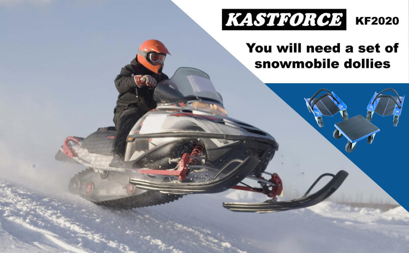 KASTFORCE KF2020 Snowmobile Dollies Full-Rubber-Pad-Protection Heavy Duty Dollies Carries up to 1500 lbs (682 kg) V-Slide with 2.5 Inch Swivel Casters 2 Pairs of Heavy Duty Straps