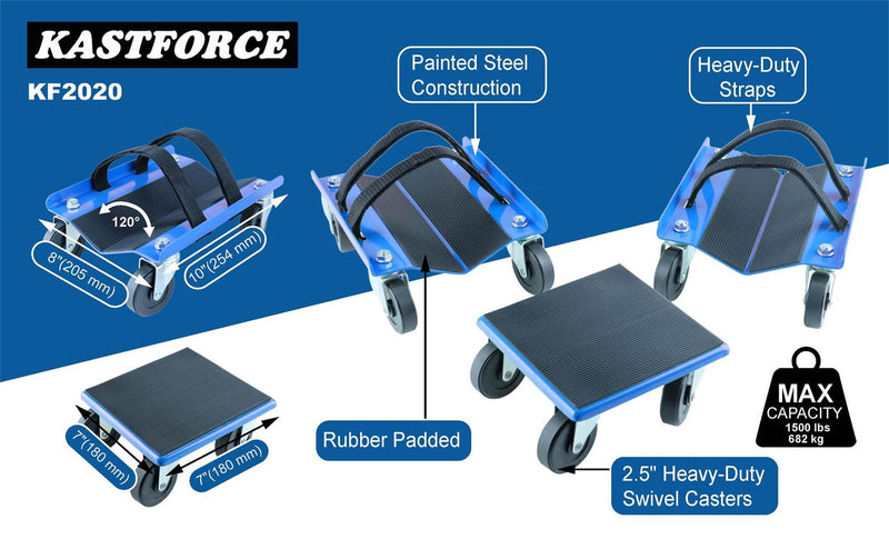 KASTFORCE KF2020 Snowmobile Dollies Full-Rubber-Pad-Protection Heavy Duty Dollies Carries up to 1500 lbs (682 kg) V-Slide with 2.5 Inch Swivel Casters 2 Pairs of Heavy Duty Straps
