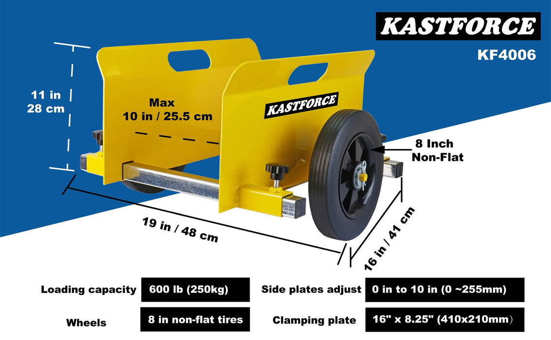 KASTFORCE KF4006 Panel Dolly, 600 Lbs Capacity, Drywall Mover with 8" Non-Flat Wheels, Adjustable Clamp Panel Cart, Wood Mover, Fence Mover, Door Dolly, Lifting Handles