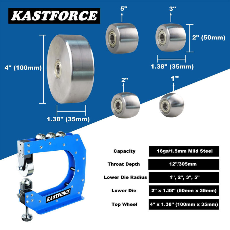 KASTFORCE KF5018 Professional Benchtop English Wheel 12" 305mm Throat Dept Form up to 16 Ga 1.5mm Mild Steel