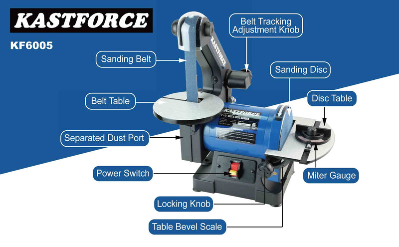 Kastforce KF6005 Professional Belt Disc Sander, 1 inch x 30 inch Belt Sander and 5 inch Disc Sander, Belt Sander for Woodworking with 1/3 HP Low Noise Induction Brushless Motor, Zirconia Abrasive