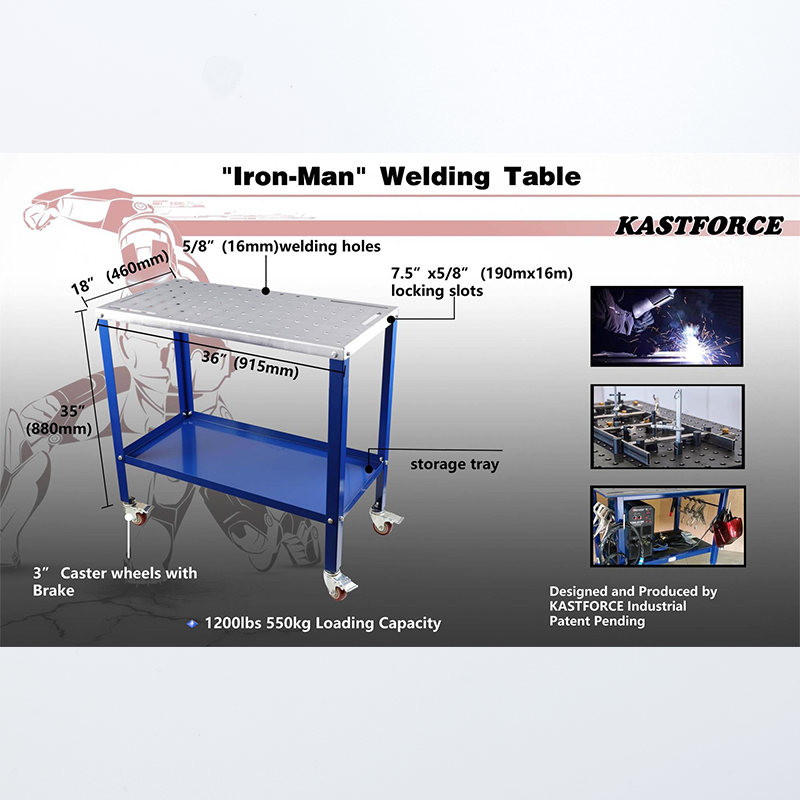KASTFORCE KF3002 Portable Welding Table Wedling Cart Universal Work Table with 5/8" /16mm Holes on Top