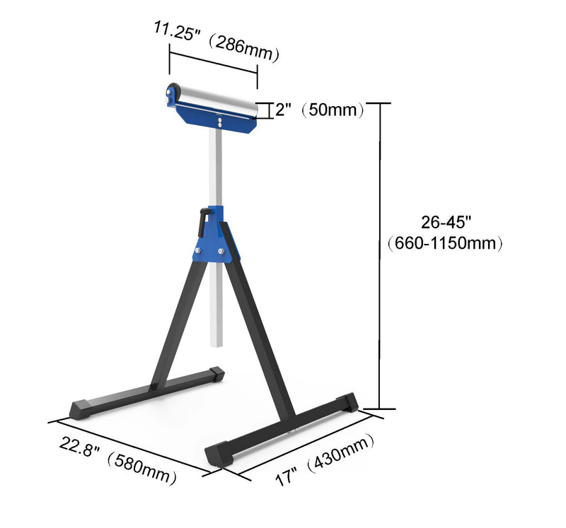 KASTFORCE KF3011 Heavy-Duty Roller Stand 300 Lbs Capacity 2 Inch Roller, Adjustable Miter Saw Extension, Folds Flat for Easy Storage, Galvanized Steel Roller