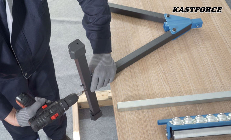 KASTFORCE KF3011 Heavy-Duty Roller Stand 300 Lbs Capacity 2 Inch Roller, Adjustable Miter Saw Extension, Folds Flat for Easy Storage, Galvanized Steel Roller