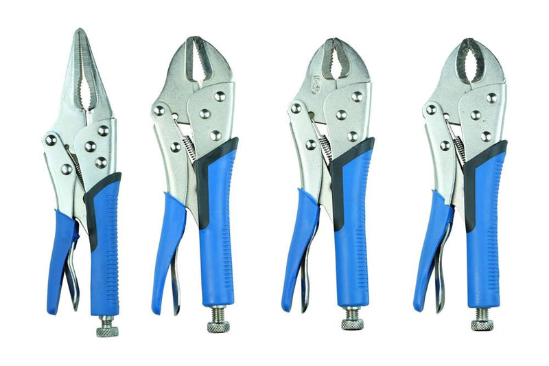 KASTFORCE KF4023 Kit of 4 Locking Plies Includes 9 Inch Long Round Jaw Curved Jaw Straight Jaw Long Nose Jaw