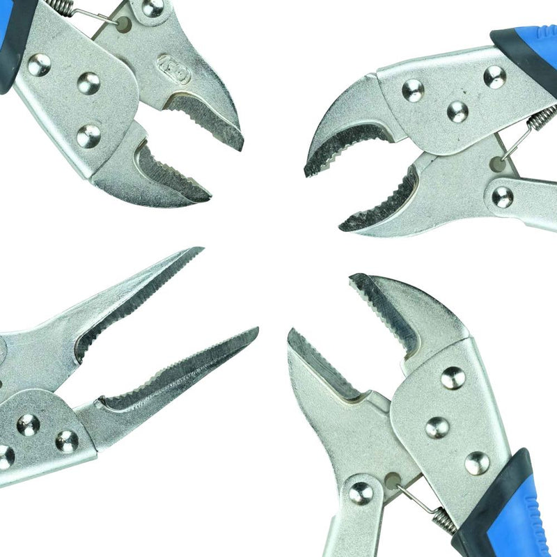 KASTFORCE KF4023 Kit of 4 Locking Plies Includes 9 Inch Long Round Jaw Curved Jaw Straight Jaw Long Nose Jaw